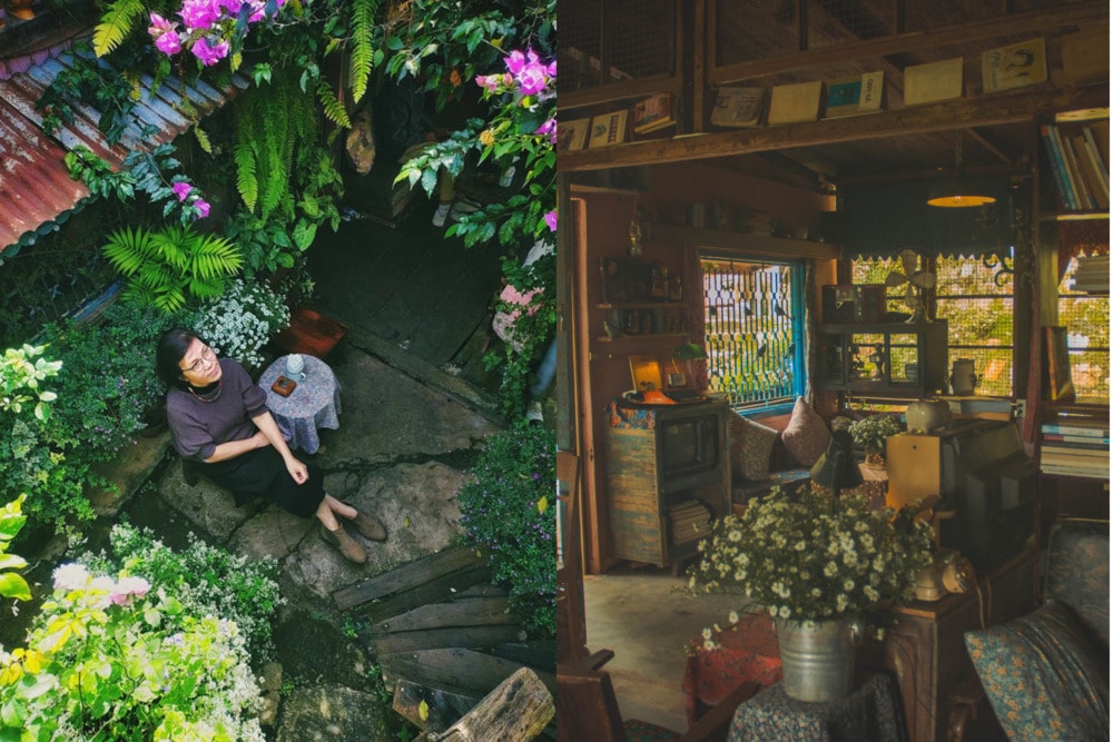 Quán có chỗ ngồi bên trong và bên ngoài với view hướng núi, thiên nhiên bao quanh